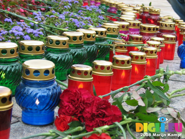 28234 Candles and flowers at famine memorial at St. Michael's Golden-Domed Monastery in Kiev